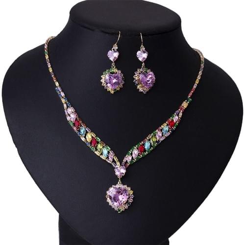 Zircon Small Heart Necklace & Earrings Set