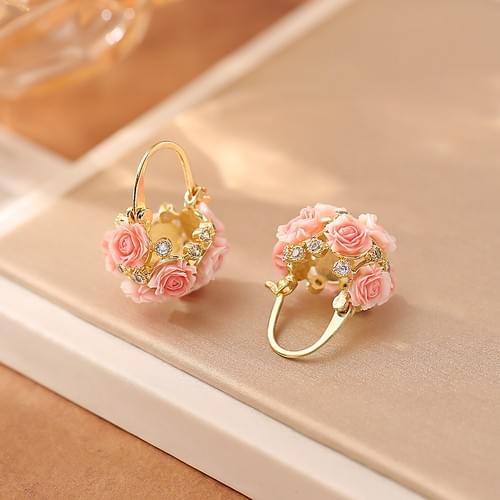 Floral Basket Hoop Earrings