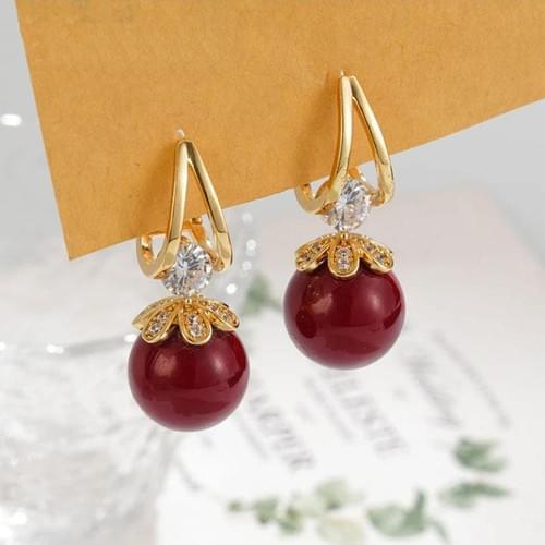 Wine Pearl Huggie Earrings — Night Shift Collection