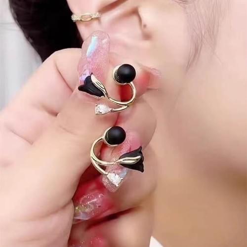 Black Tulip Flower Ear Studs