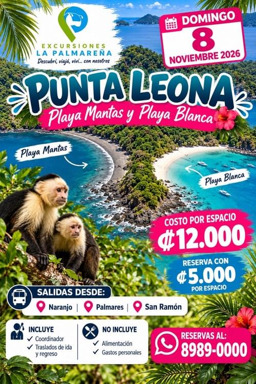 Tour 8 Noviembre 2026- Paya Blanca y Playa Mantas- Punta Leona