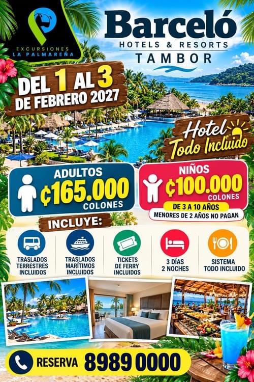 Tour a Hospedaje a BARCELO TAMBOR 1 al 3 febrero 2027