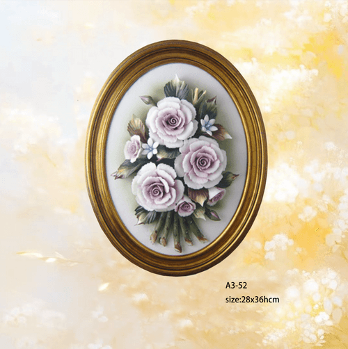 Beautiful Handmade Capodimonte Style Porcelain Flower Bouquet in Oval Frame Wall