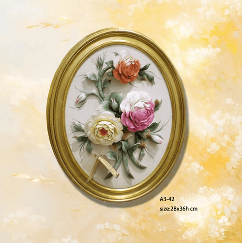 Beautiful Handmade Capodimonte Style Porcelain Flower Bouquet in Oval Frame Wall