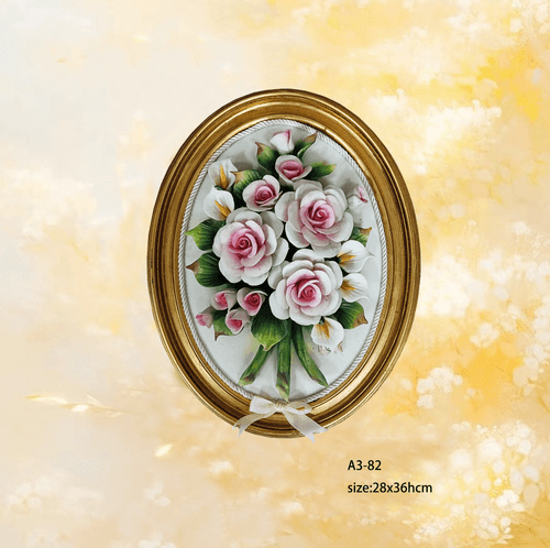 Beautiful Handmade Capodimonte Style Porcelain Flower Bouquet in Oval Frame Wall