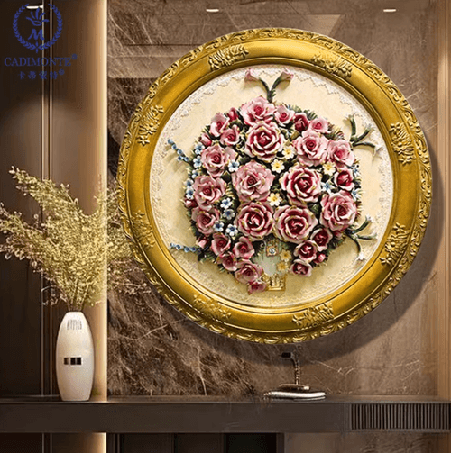 Beautiful Handmade Capodimonte Style Porcelain Flower Bouquet in Oval Frame Wall