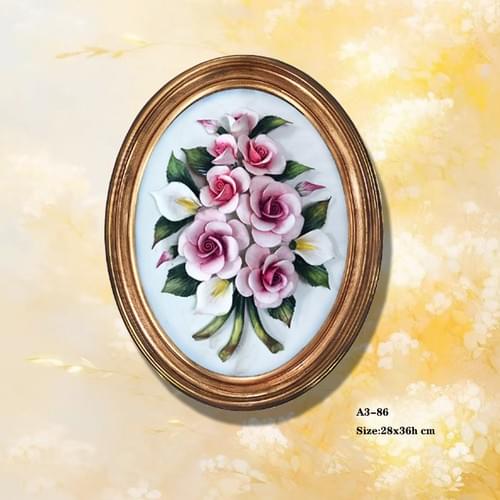 Beautiful Handmade Capodimonte Style Porcelain Flower Bouquet in Oval Frame Wall