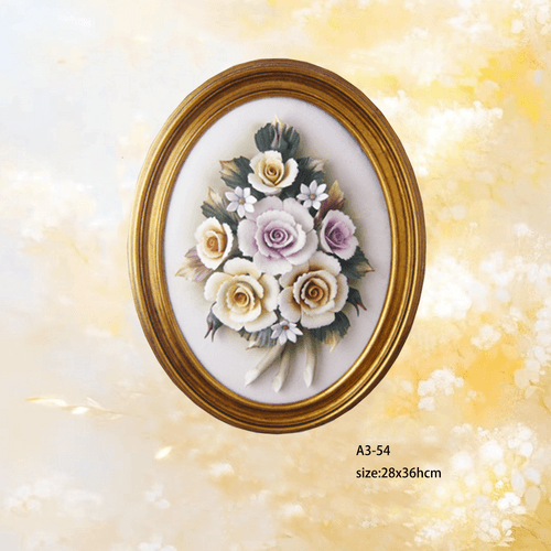 Beautiful Handmade Capodimonte Style Porcelain Flower Bouquet in Oval Frame Wall
