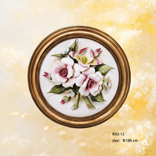 Beautiful Handmade Capodimonte Style Porcelain Flower Bouquet in Oval Frame Wall