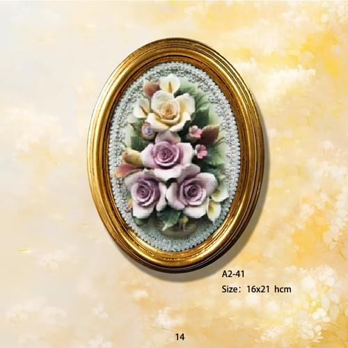 Beautiful Handmade Capodimonte Style Porcelain Flower Bouquet in Oval Frame Wall