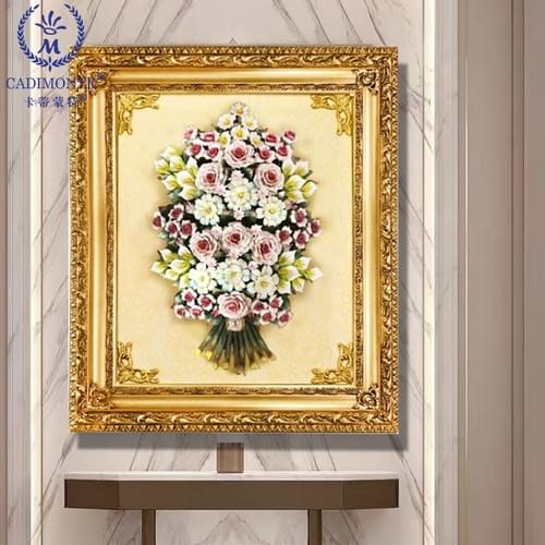 Beautiful Handmade Capodimonte Style Porcelain Flower Bouquet in Oval Frame Wall