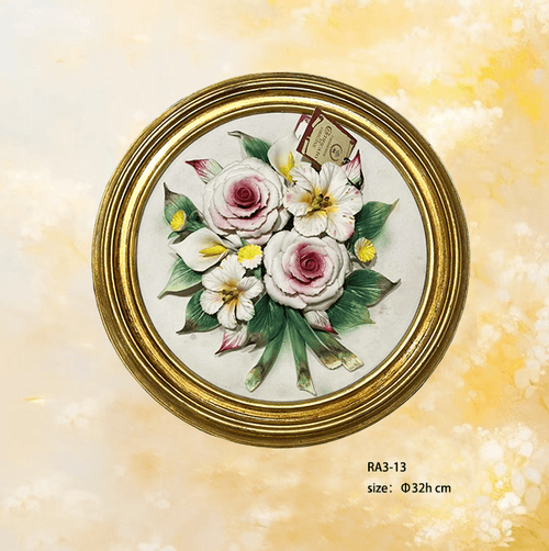 Beautiful Handmade Capodimonte Style Porcelain Flower Bouquet in Oval Frame Wall