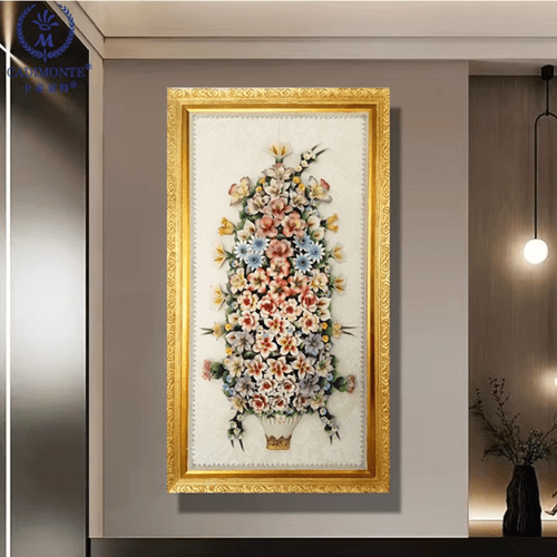 Beautiful Handmade Capodimonte Style Porcelain Flower Bouquet in Oval Frame Wall