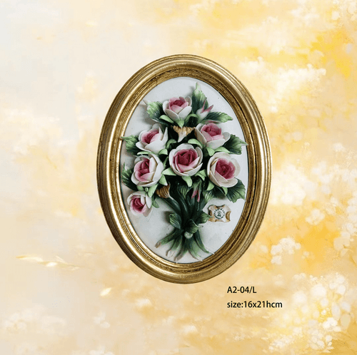 Beautiful Handmade Capodimonte Style Porcelain Flower Bouquet in Oval Frame Wall