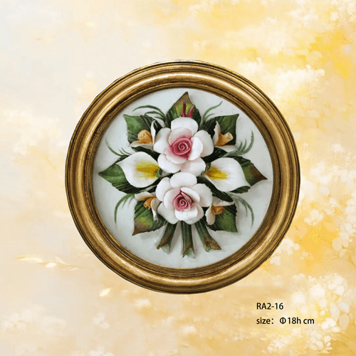 Beautiful Handmade Capodimonte Style Porcelain Flower Bouquet in Oval Frame Wall