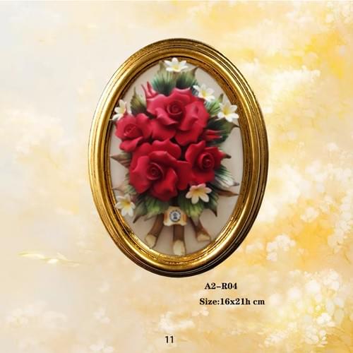 Beautiful Handmade Capodimonte Style Porcelain Flower Bouquet in Oval Frame Wall
