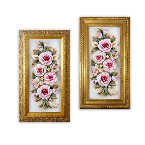 Beautiful Handmade Capodimonte Style Porcelain Flower Bouquet in Rectangle Frame Wall