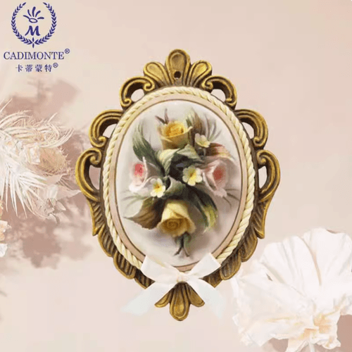 Beautiful Handmade Capodimonte Style Porcelain Flower Bouquet in Oval Frame Wall