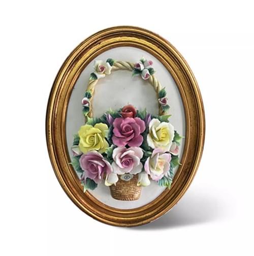 Beautiful Handmade Capodimonte Style Porcelain Flower Bouquet in Oval Frame Wall 1