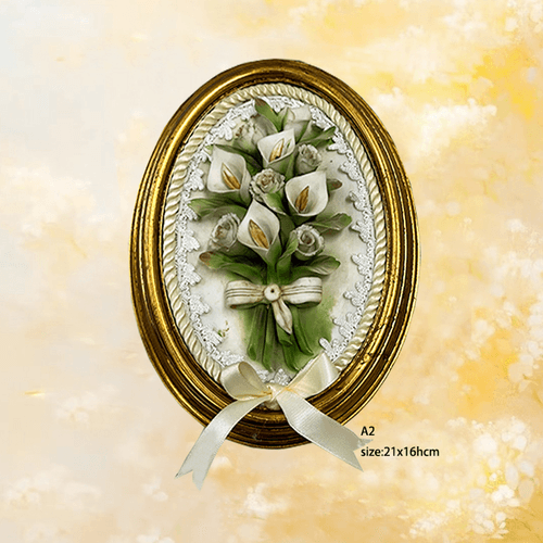 Beautiful Handmade Capodimonte Style Porcelain Flower Bouquet in Oval Frame Wall