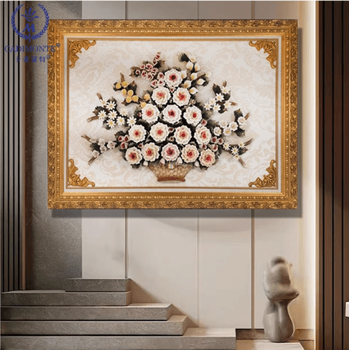 Beautiful Handmade Capodimonte Style Porcelain Flower Bouquet in Oval Frame Wall