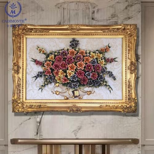 Beautiful Handmade Capodimonte Style Porcelain Flower Bouquet in Oval Frame Wall