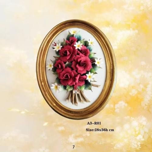 Beautiful Handmade Capodimonte Style Porcelain Flower Bouquet in Oval Frame Wall