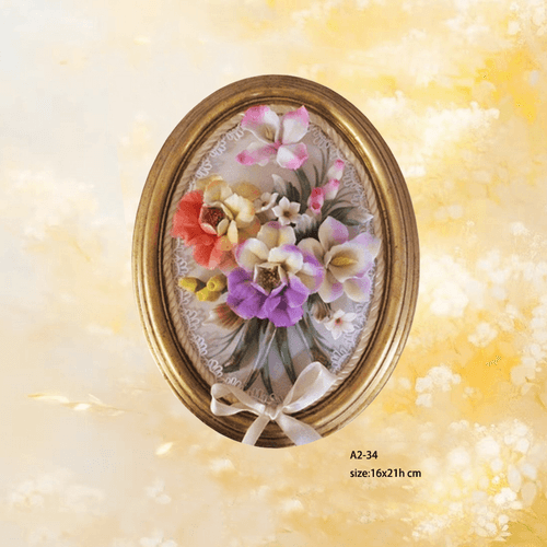 Beautiful Handmade Capodimonte Style Porcelain Flower Bouquet in Oval Frame Wall
