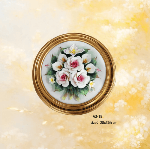 Beautiful Handmade Capodimonte Style Porcelain Flower Bouquet in Oval Frame Wall