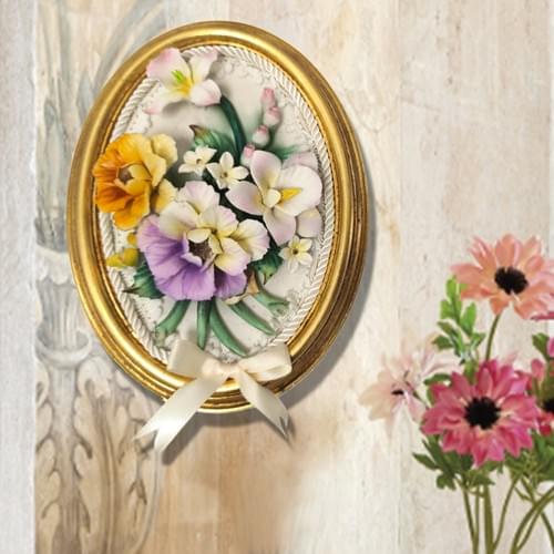 Beautiful Handmade Capodimonte Style Porcelain Flower Bouquet in Oval Frame Wall