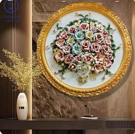 Beautiful Handmade Capodimonte Style Porcelain Flower Bouquet in Oval Frame Wall