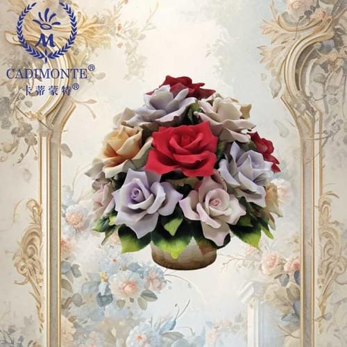 Capodimonte style handmade ceramic flower in pot 1