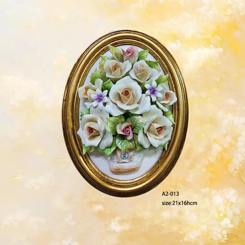 Beautiful Handmade Capodimonte Style Porcelain Flower Bouquet in Oval Frame Wall