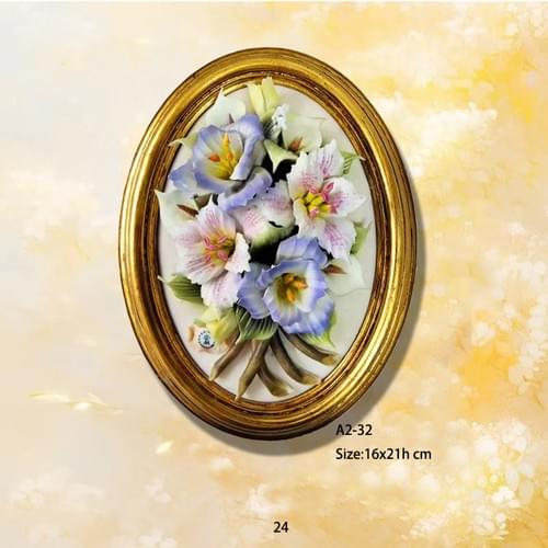 Beautiful Handmade Capodimonte Style Porcelain Flower Bouquet in Oval Frame Wall