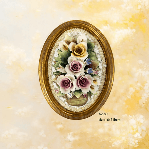 Beautiful Handmade Capodimonte Style Porcelain Flower Bouquet in Oval Frame Wall