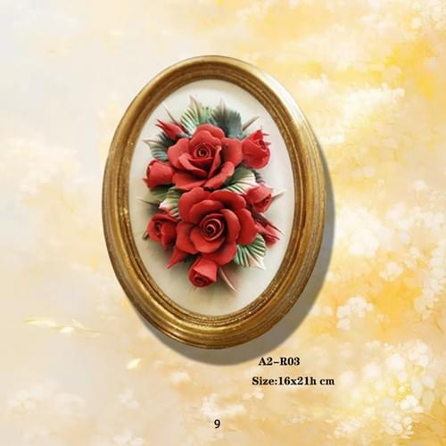 Beautiful Handmade Capodimonte Style Porcelain Flower Bouquet in Oval Frame Wall