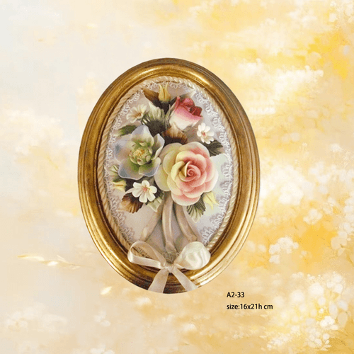 Beautiful Handmade Capodimonte Style Porcelain Flower Bouquet in Oval Frame Wall