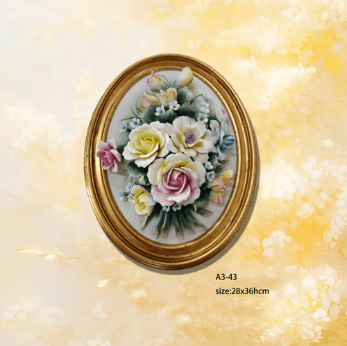 Beautiful Handmade Capodimonte Style Porcelain Flower Bouquet in Oval Frame Wall