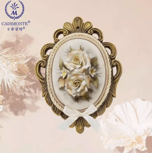 Beautiful Handmade Capodimonte Style Porcelain Flower Bouquet in Oval Frame Wall