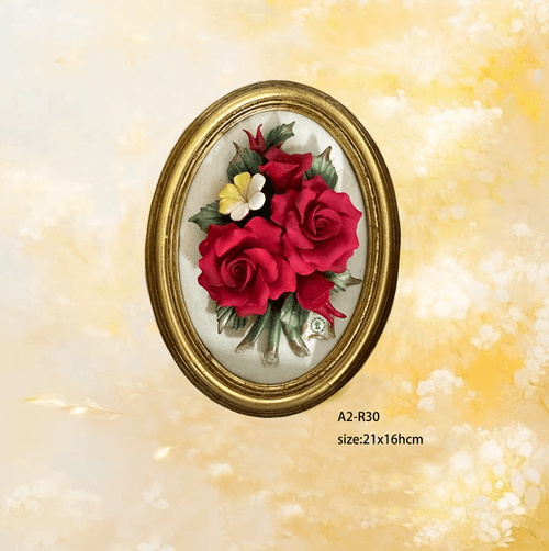 Beautiful Handmade Capodimonte Style Porcelain Flower Bouquet in Oval Frame Wall