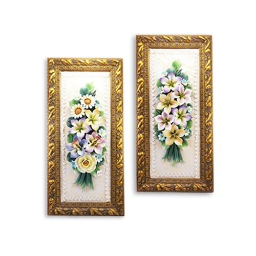 Beautiful Handmade Capodimonte Style Porcelain Flower Bouquet in Rectangle Frame Wall