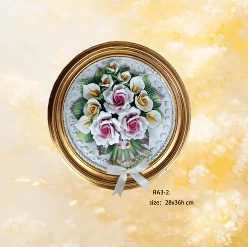 Beautiful Handmade Capodimonte Style Porcelain Flower Bouquet in Oval Frame Wall