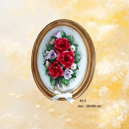 Beautiful Handmade Capodimonte Style Porcelain Flower Bouquet in Oval Frame Wall