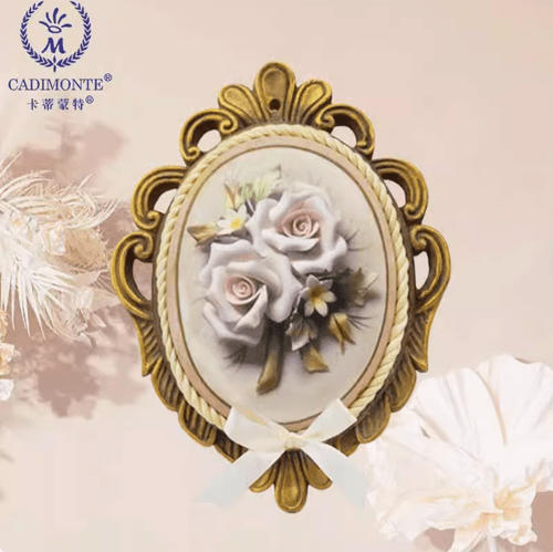 Beautiful Handmade Capodimonte Style Porcelain Flower Bouquet in Oval Frame Wall