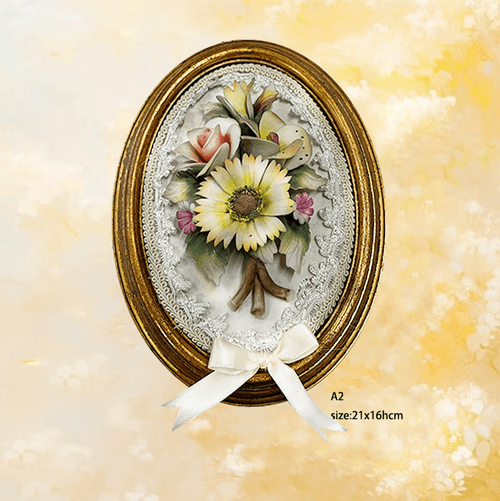 Beautiful Handmade Capodimonte Style Porcelain Flower Bouquet in Oval Frame Wall
