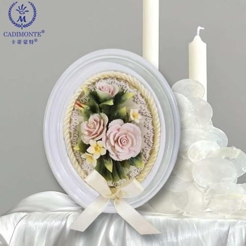 Beautiful Handmade Capodimonte Style Porcelain Flower Bouquet in Oval Frame Wall