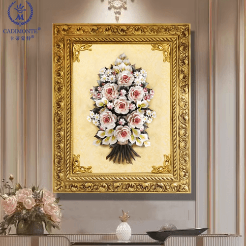 Beautiful Handmade Capodimonte Style Porcelain Flower Bouquet in Oval Frame Wall