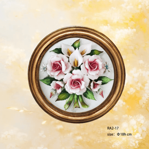 Beautiful Handmade Capodimonte Style Porcelain Flower Bouquet in Oval Frame Wall
