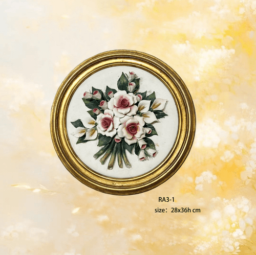 Beautiful Handmade Capodimonte Style Porcelain Flower Bouquet in Oval Frame Wall