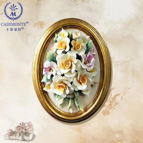 Beautiful Handmade Capodimonte Style Porcelain Flower Bouquet in Oval Frame Wall